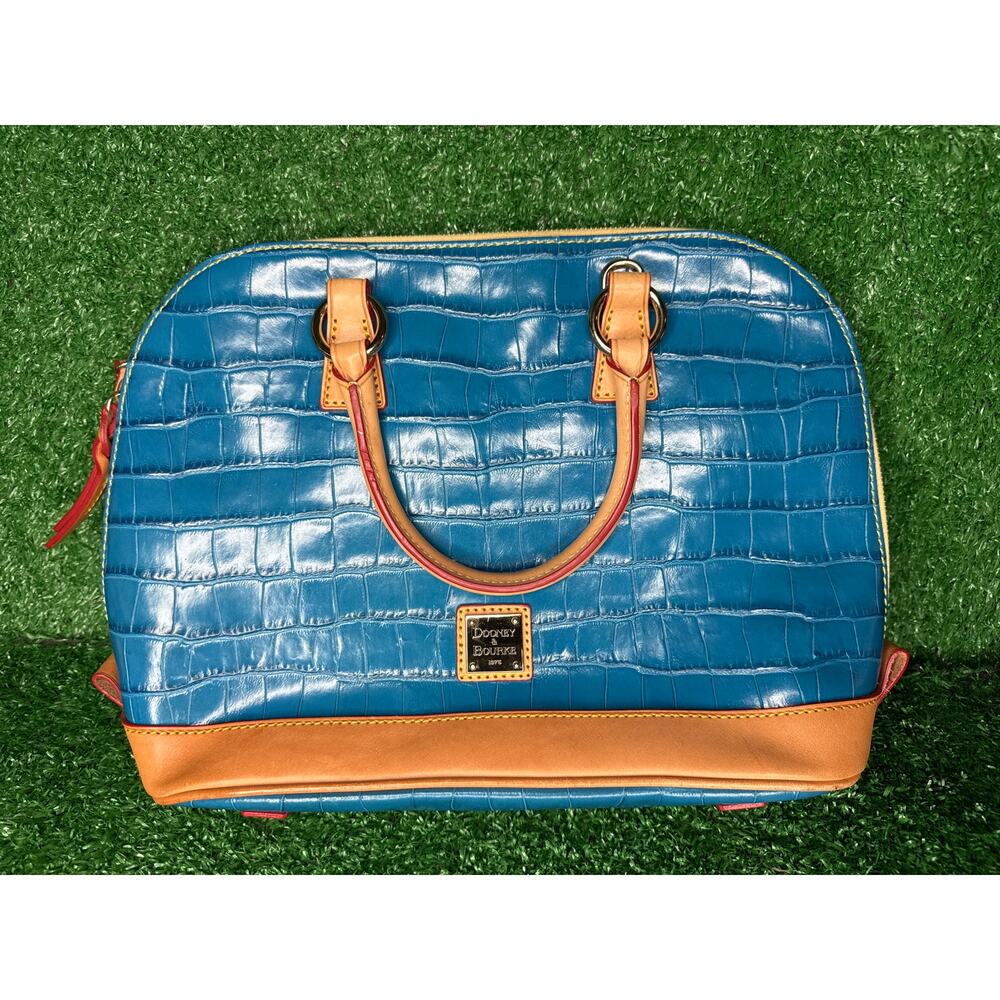 Dooney & Bourke Zip Marine Croco Embossed Satchel Handbag Leather